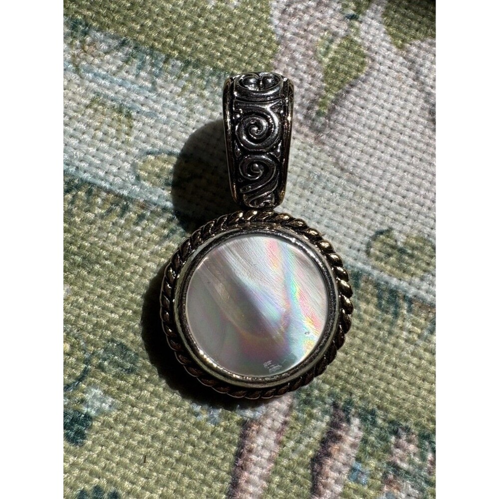 Avon Mother of Pearl Pendant Enhancer Silver Tone Round MOP Convertible Charm